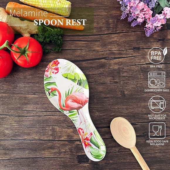 Melamine Spoon Rest 9.625 Inch for Kitchen Counter, Flamingo Design - Picture 5 of 6